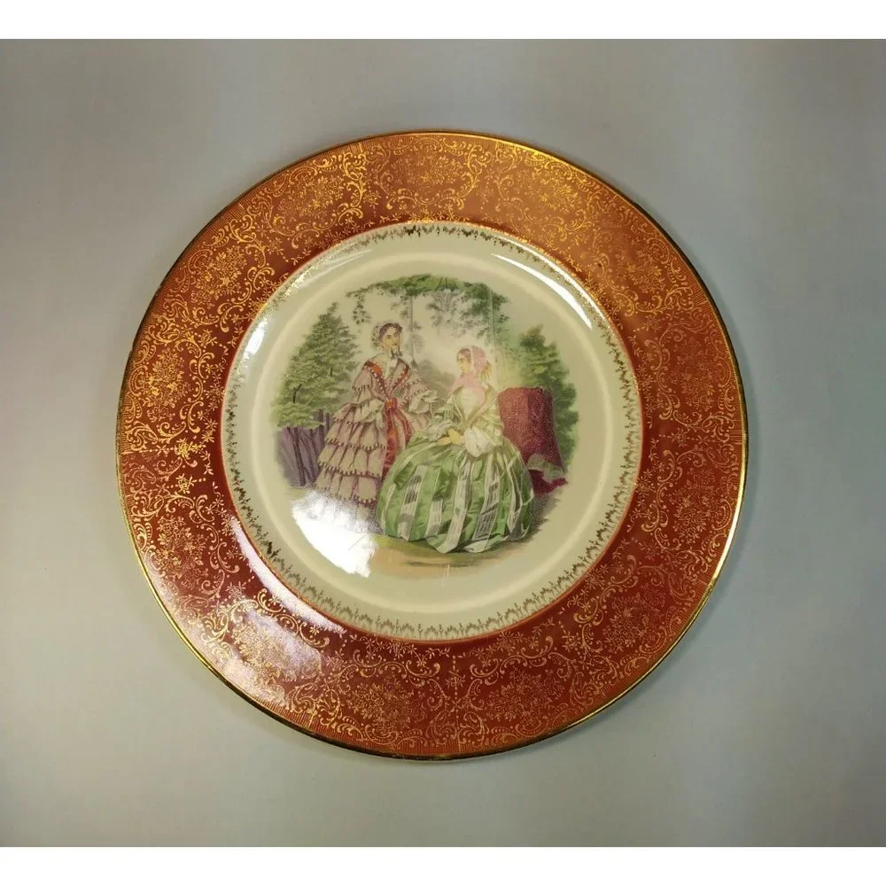 Two 23 Karat Gold trim Vintage Salem Victorian Women Dinner Plates